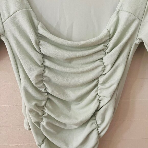 PrettyLittleThing Sage Green Ruched Bodysuit SZ 8 - Picture 3 of 11